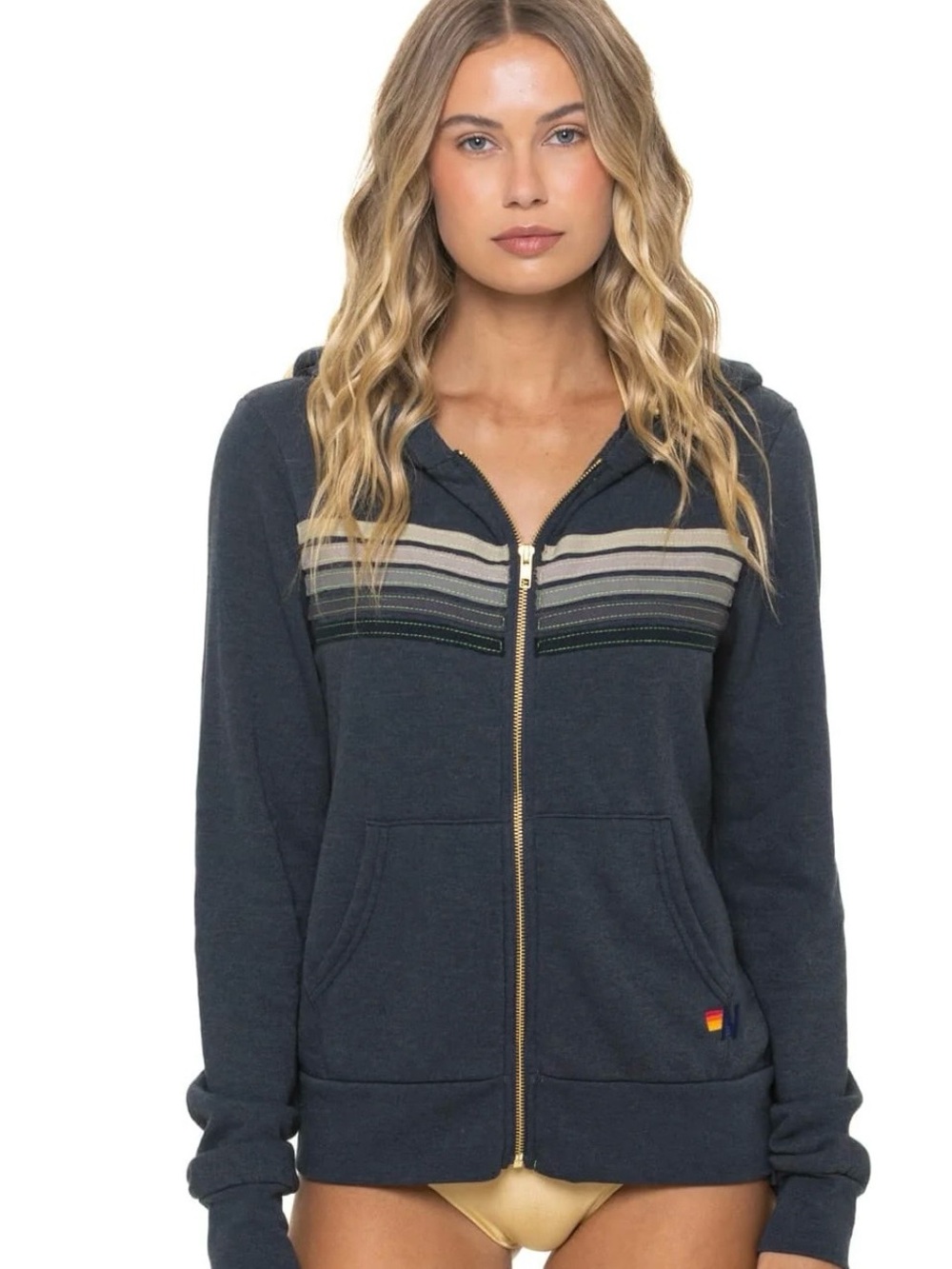 Aviator Nation Charcoal Grey Stripes Zip Hoodie